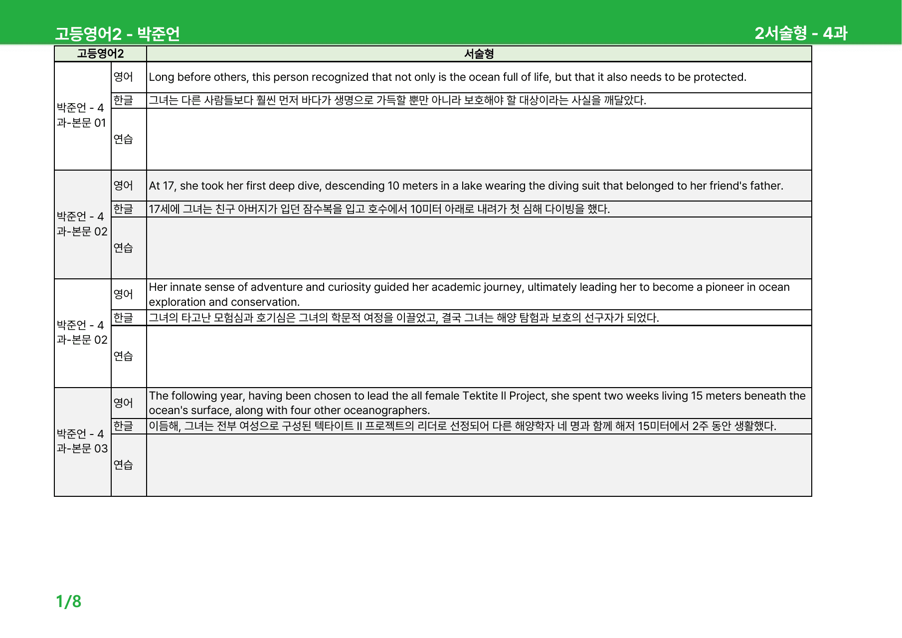고등영어2 박준언 4과 - 본문분석_preview_undefined
