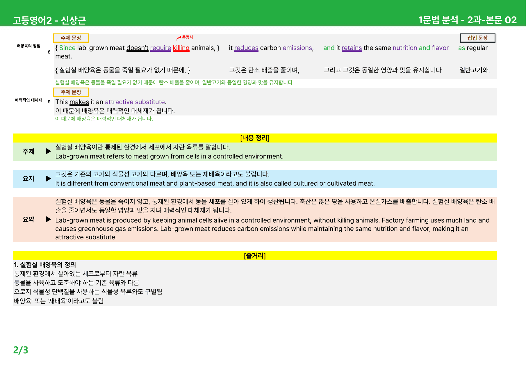 고등영어2 신상근 2과 - 본문분석_preview_undefined