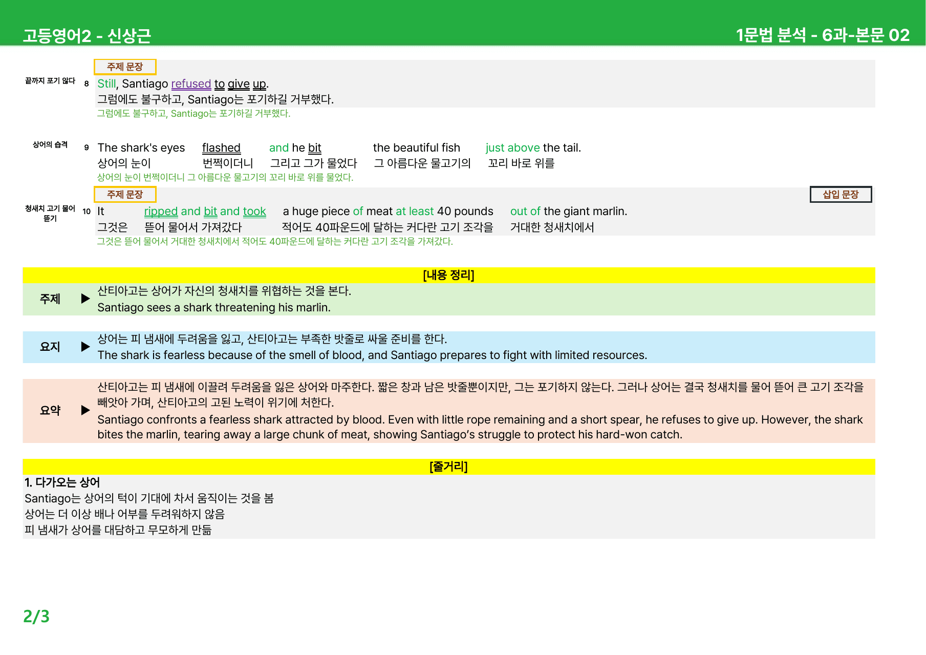 고등영어2 신상근 6과 - 본문분석_preview_undefined