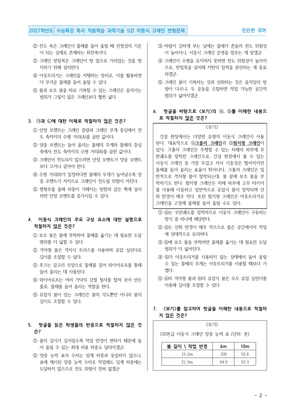 2027 수능특강 독서 적용학습 과학기술 5강 이동식 크레인 변형문제_preview_undefined