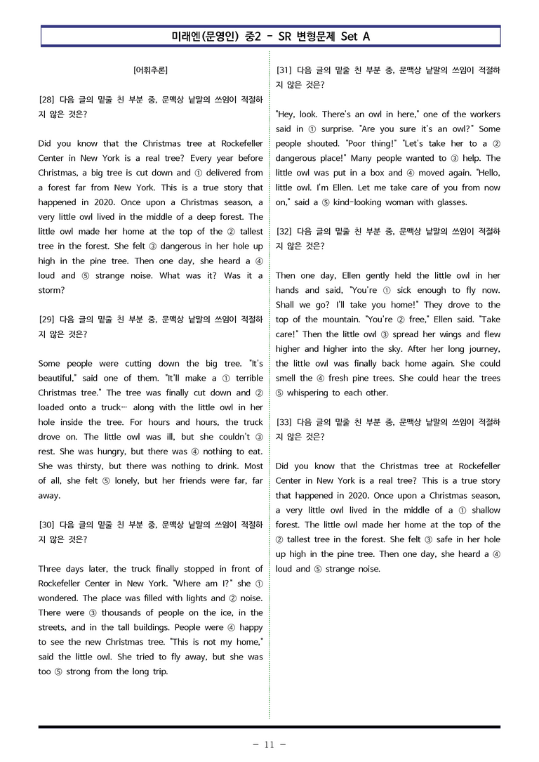 미래엔(문영인) 중2 - SR 변형문제 Set A (90제) by 이쌤문제은행 _preview_11