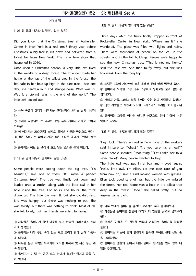 미래엔(문영인) 중2 - SR 변형문제 Set A (90제) by 이쌤문제은행 _preview_5