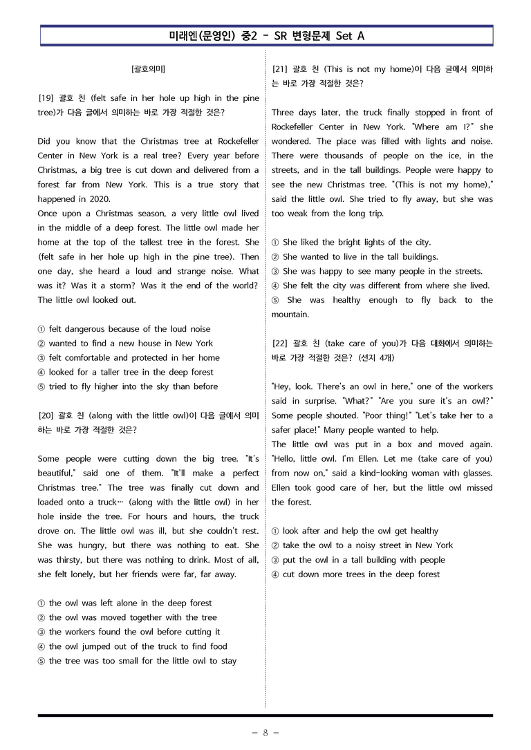 미래엔(문영인) 중2 - SR 변형문제 Set A (90제) by 이쌤문제은행 _preview_8