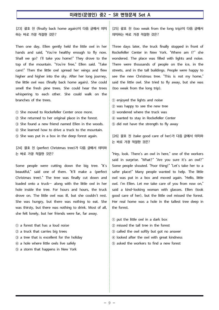 미래엔(문영인) 중2 - SR 변형문제 Set B (90제) by 이쌤문제은행 _preview_9