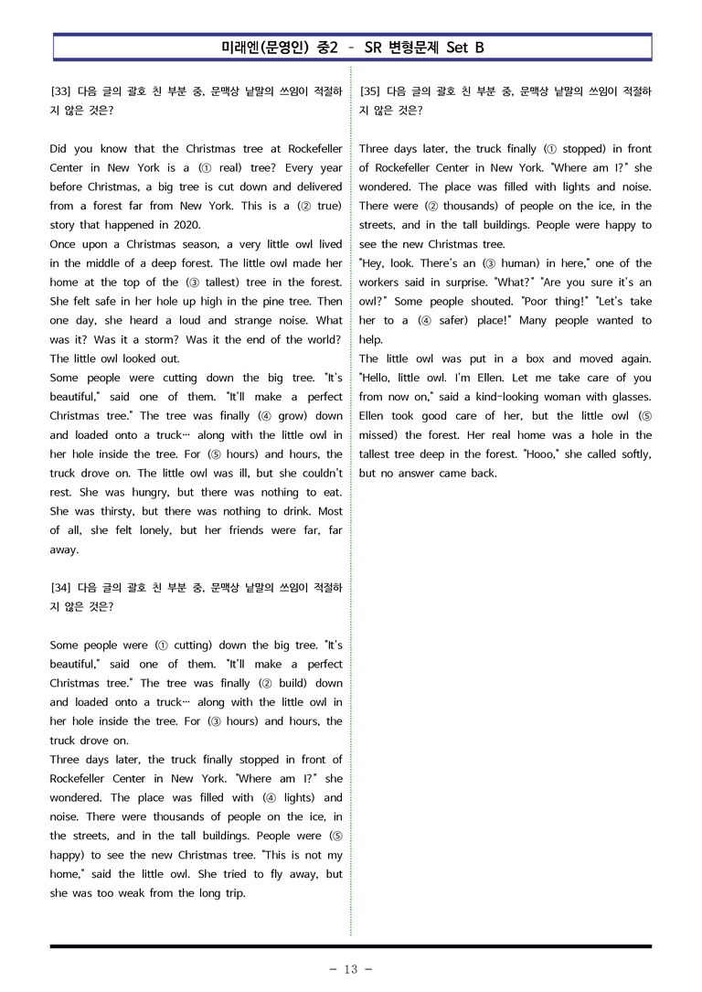 미래엔(문영인) 중2 - SR 변형문제 Set AB 통합본 (180제) by 이쌤문제은행 _preview_13