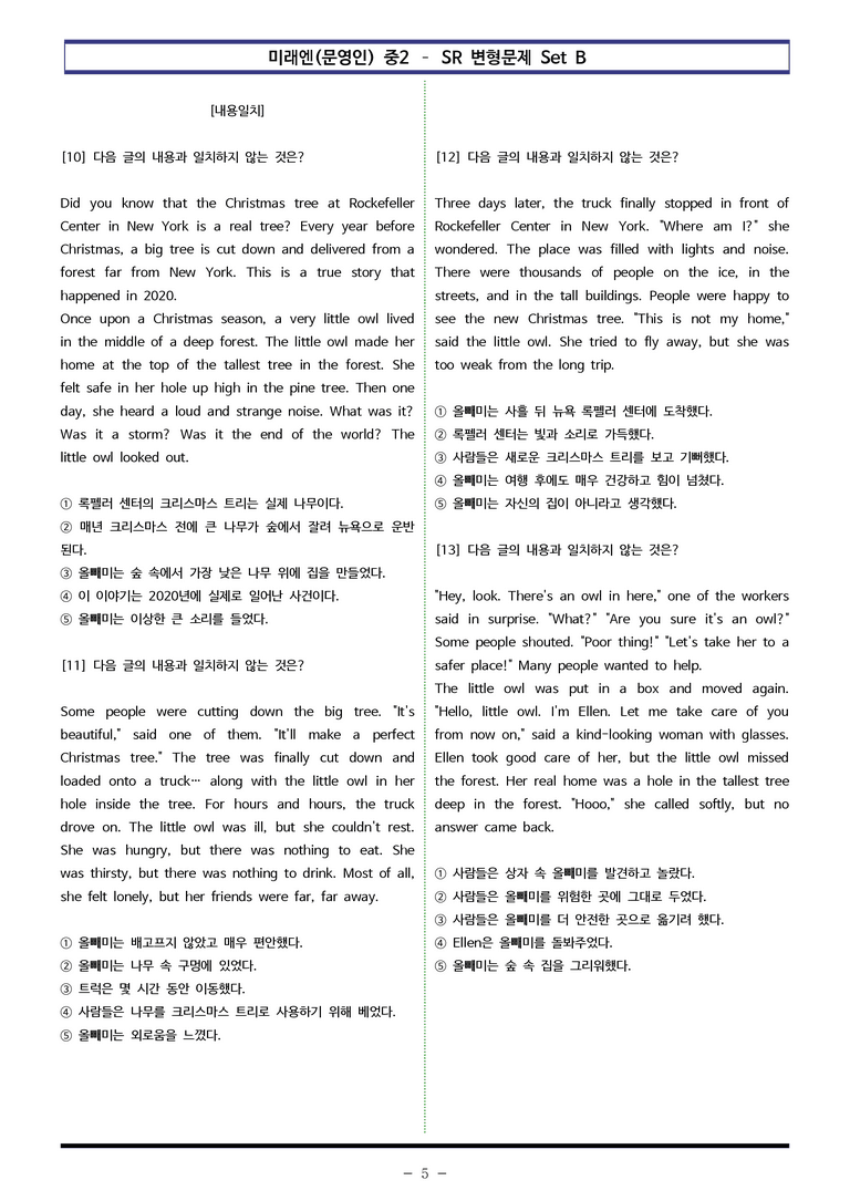 미래엔(문영인) 중2 - SR 변형문제 Set AB 통합본 (180제) by 이쌤문제은행 _preview_5