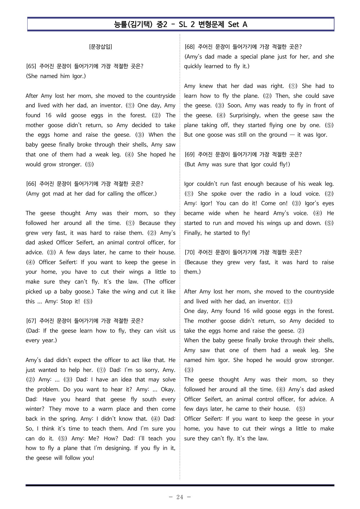 능률(김기택) 중2 - SL 2 변형문제 Set AB 통합본 (160제)_preview_undefined