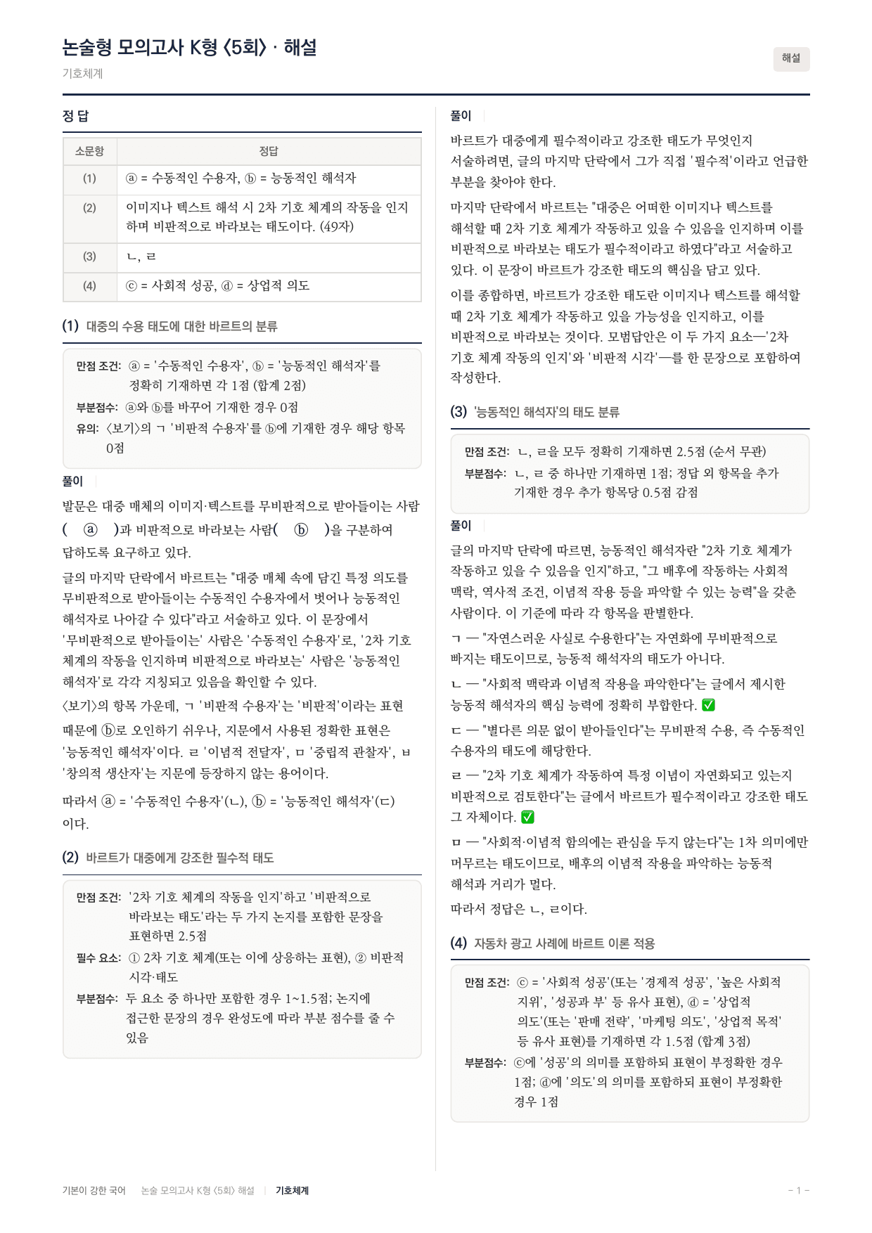 국민대 국어 약술형 인문08 롤랑바르트 현대신화 기호체계_preview_undefined