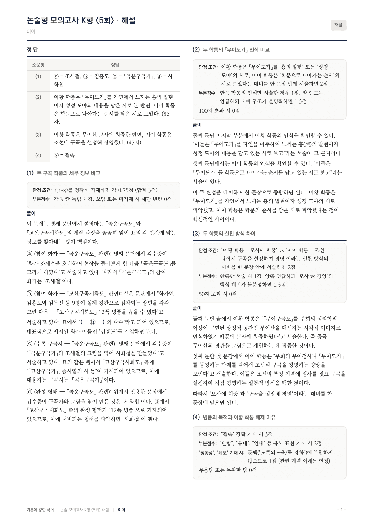 국민대 국어 약술형 인문13 조선성리학 구곡문화 이황 이이_preview_undefined