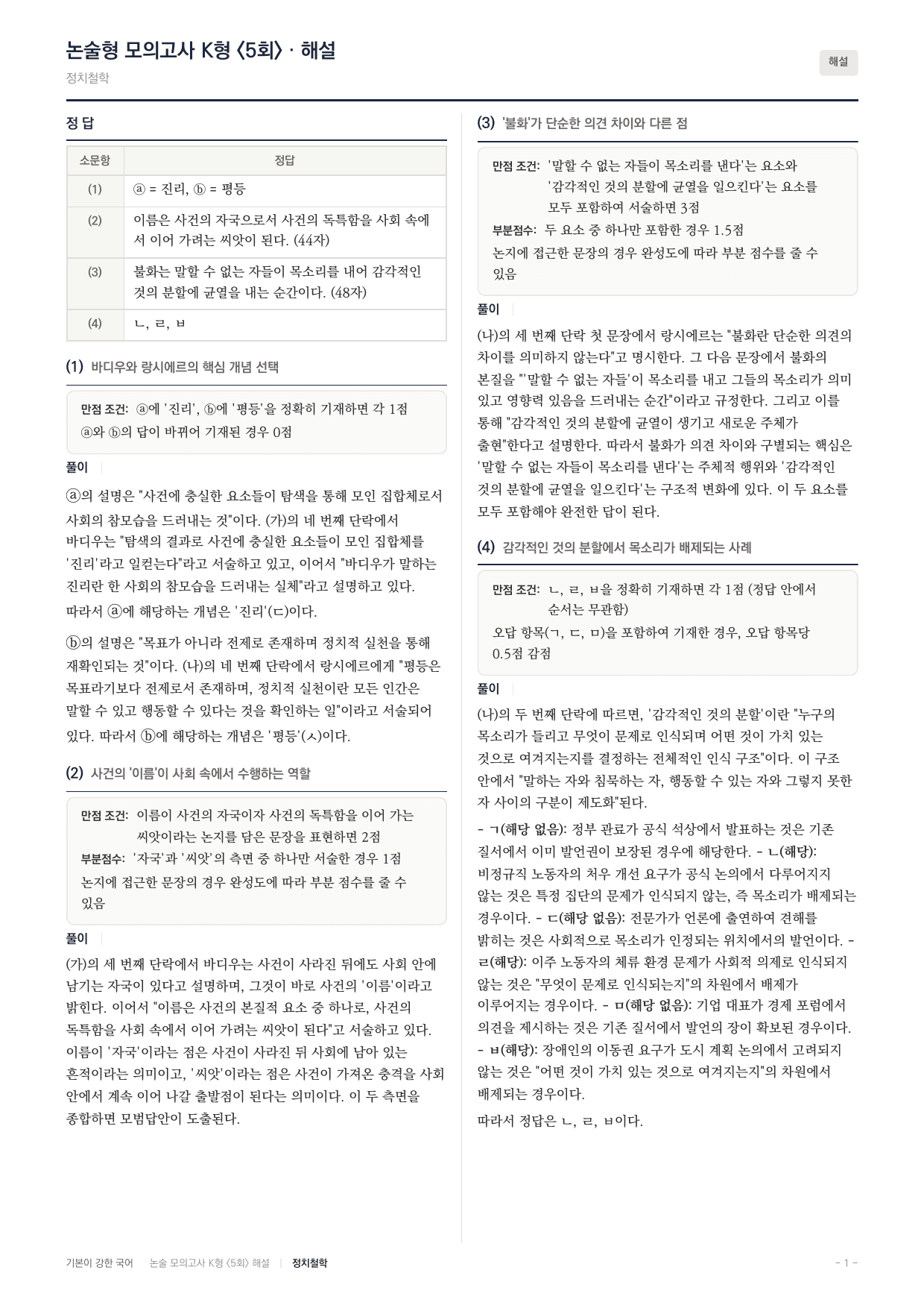 국민대 국어 약술형 주제통합08 바디우 랑시에르 정치철학_preview_undefined