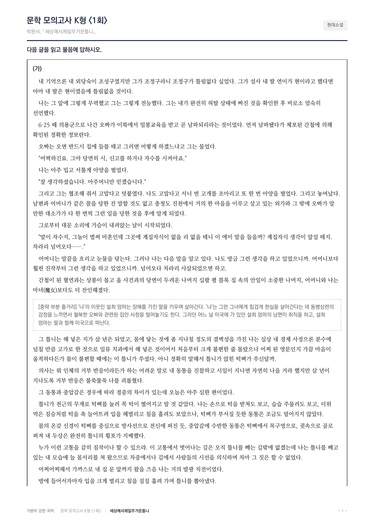 국민대 국어 약술형 논술대비 현대소설 세상에서 제일 무거운 틀니(20)_preview_undefined