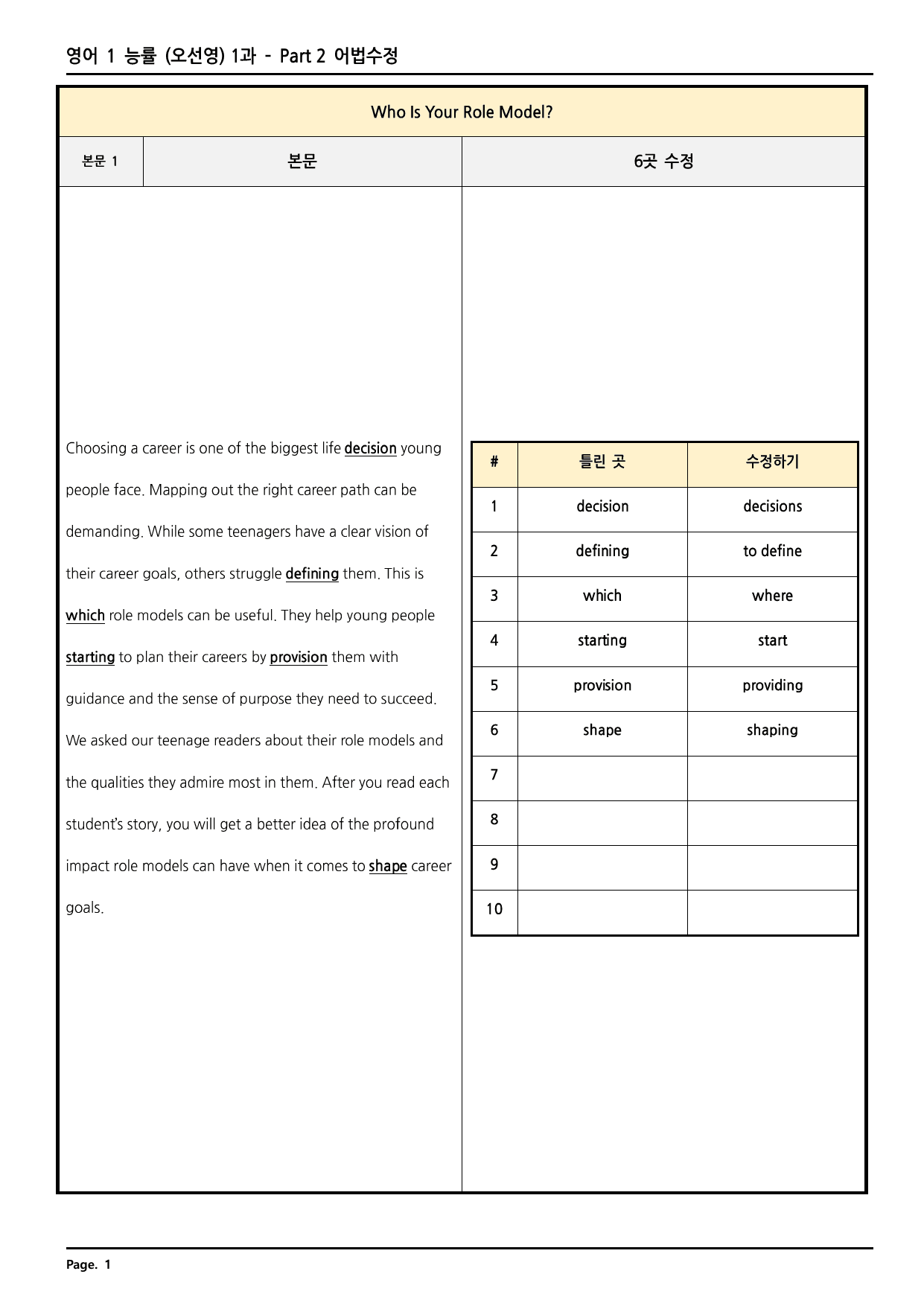 고등영어1 능률(민) 1과 깔끔한 분석과 완벽한 테스트 (74페이지)_preview_undefined