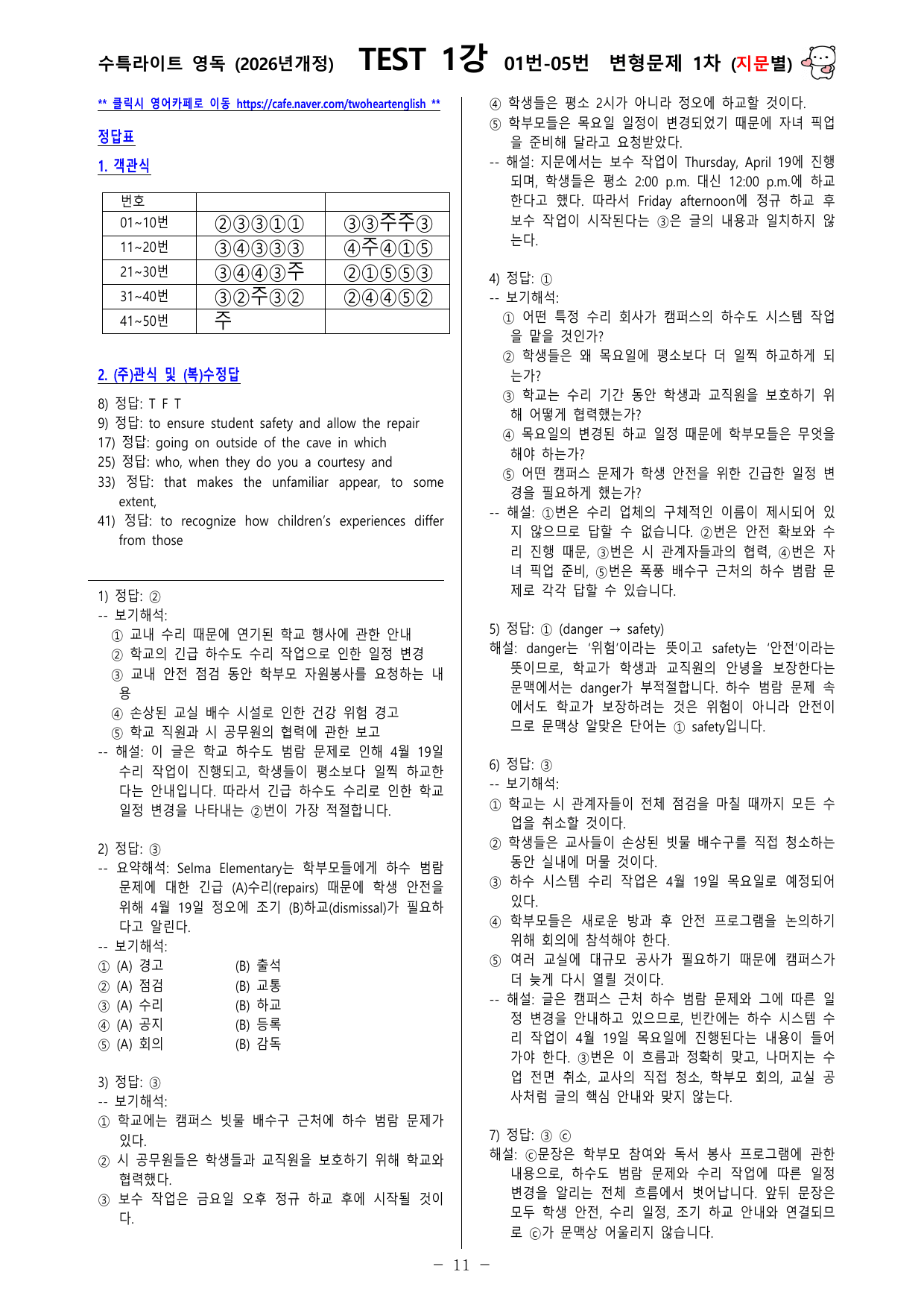 수능특강 Light 영어독해연습 - TEST 1강 변형문제 (지문별)_preview_undefined