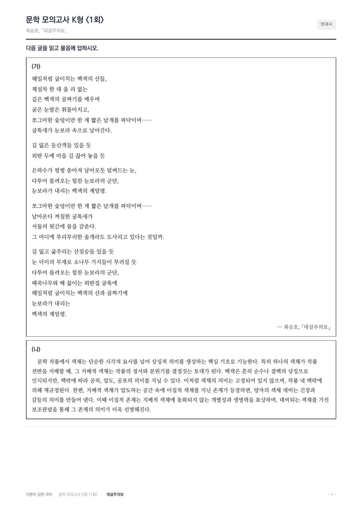 국민대 국어 약술형 대비 문학 현대시 대설주의보 최승호_preview_undefined