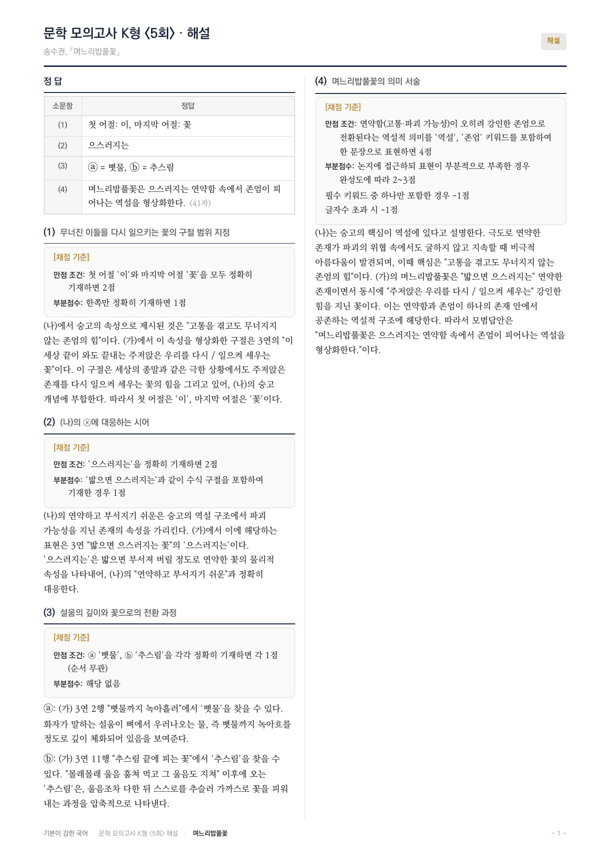 국민대 국어 약술형 대비 문학 현대시 며느리밥풀꽃 송수권_preview_undefined