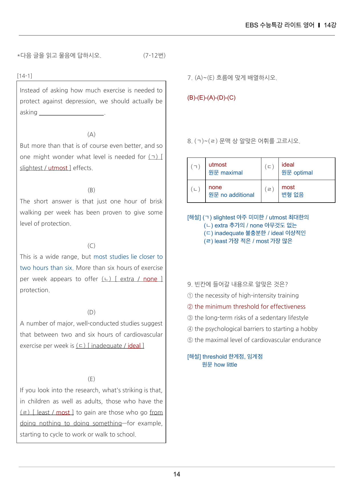 수능특강 라이트 영어 14강 끝내기 30제 (한줄해석, 빈칸 포함)_preview_undefined
