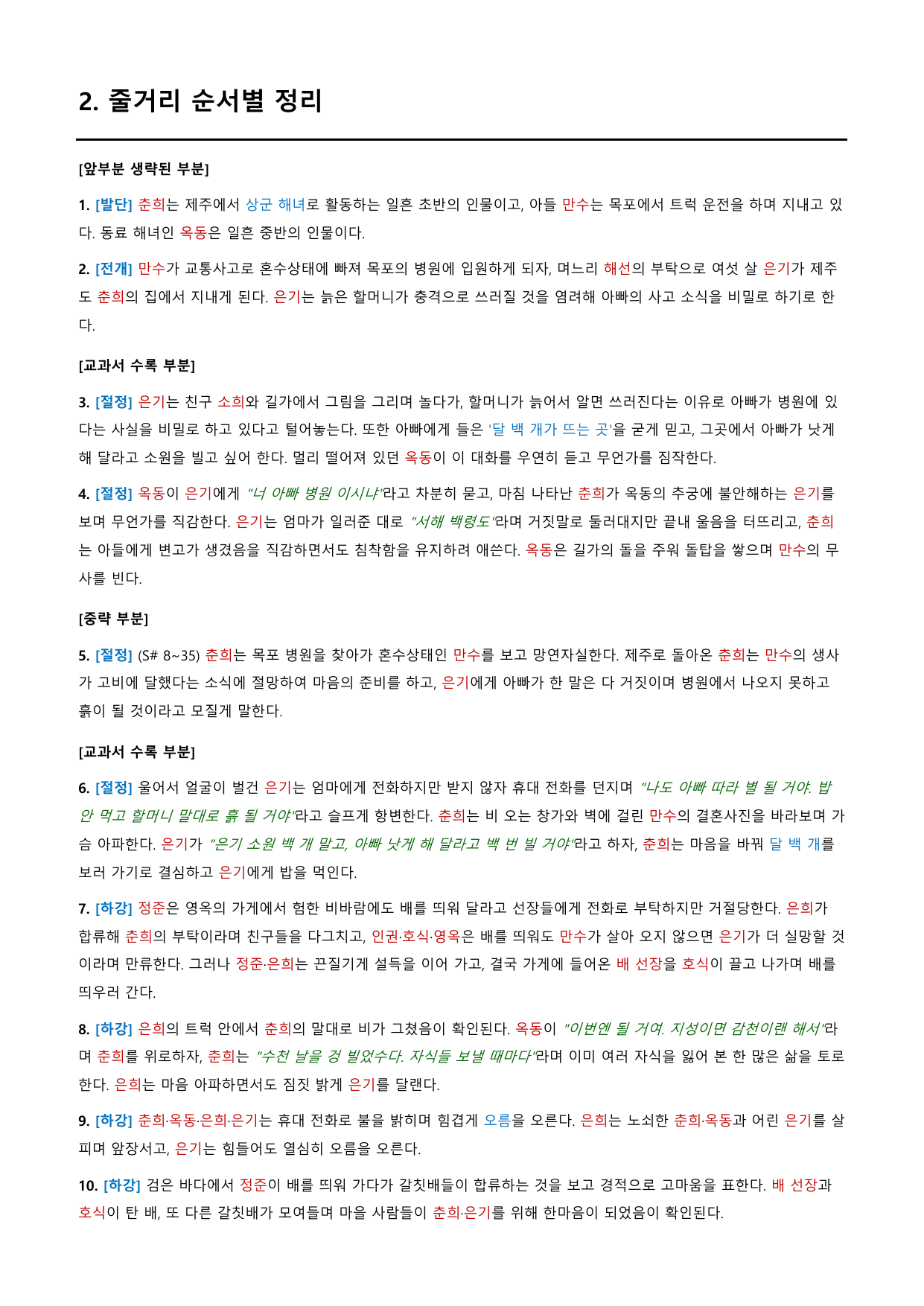 우리들의 블루스 「노희경」 정리&OX (공통국어1 동아(최)2과)_preview_undefined