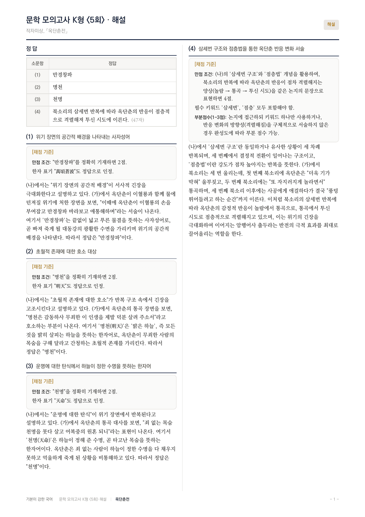 국민대 국어 약술형 대비 문학 고전소설 옥단춘전_preview_undefined
