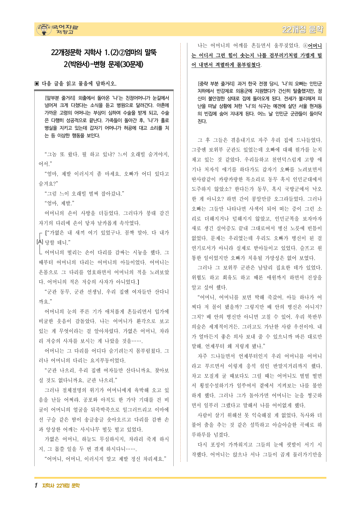 22개정문학 지학사 1.(2)②엄마의 말뚝 2(박완서)-변형 문제_preview_undefined