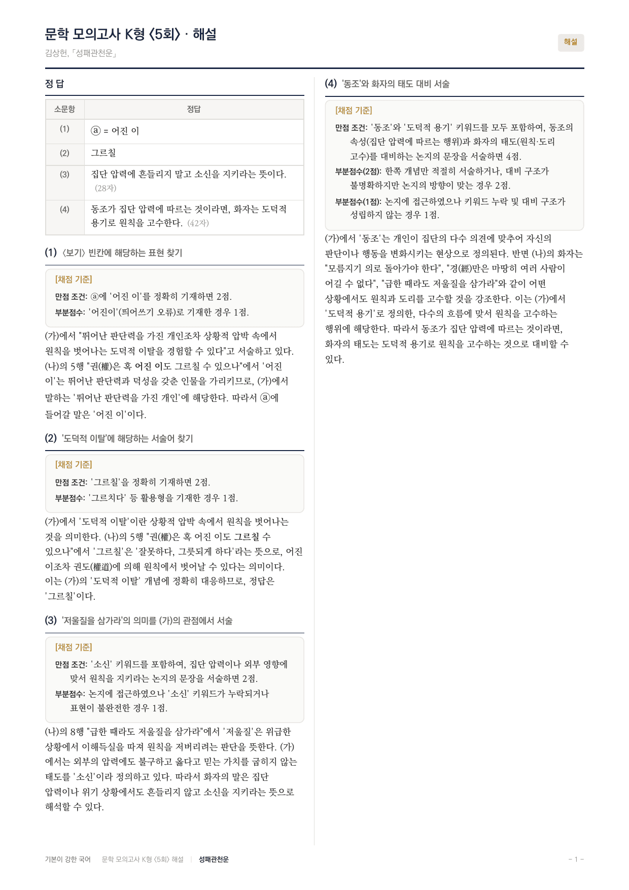 국민대 국어 약술형 대비 문학 고전시가 성패관천운 김상헌_preview_undefined