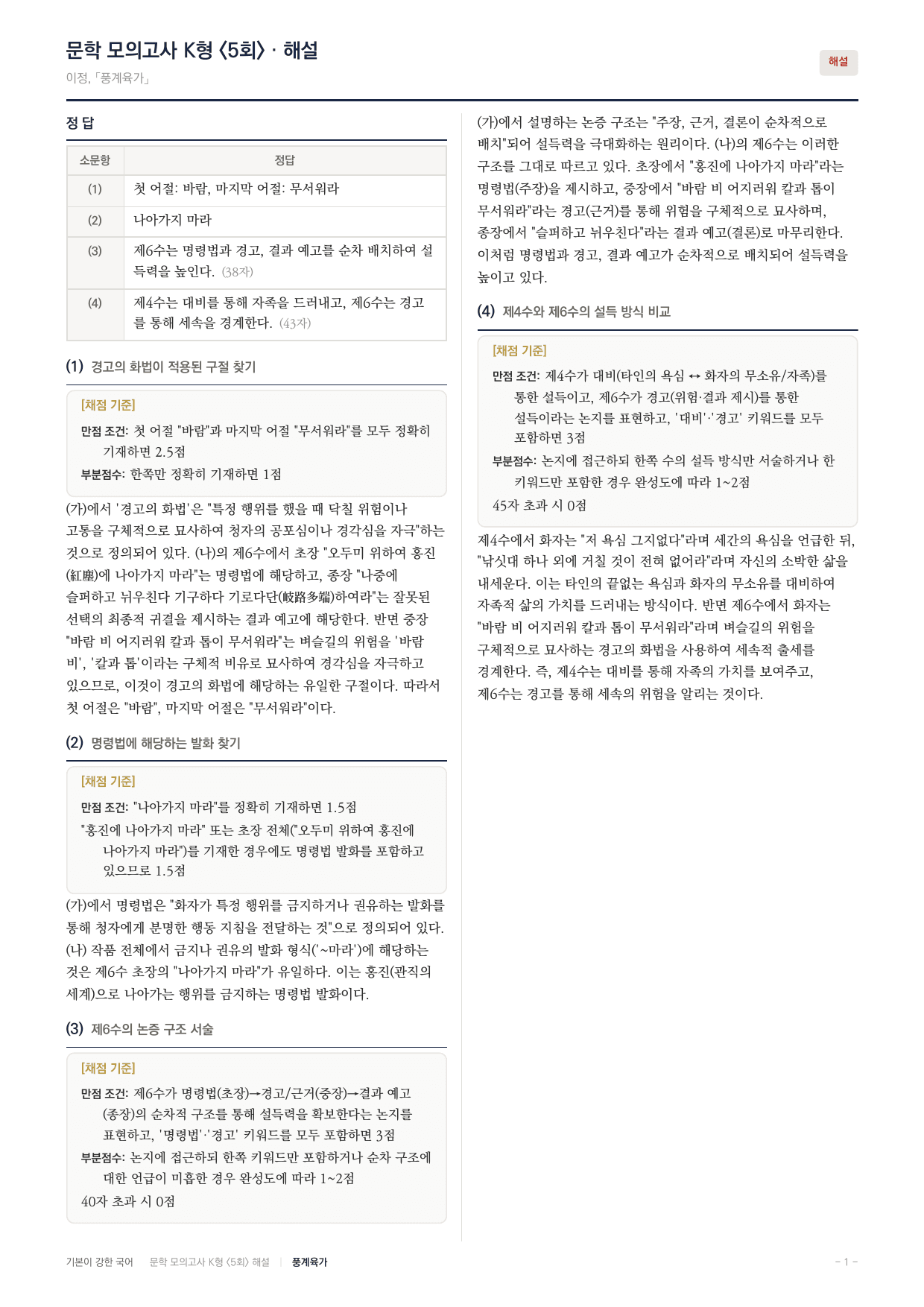 국민대 국어 약술형 대비 문학 고전시가 풍계육가 이정_preview_undefined