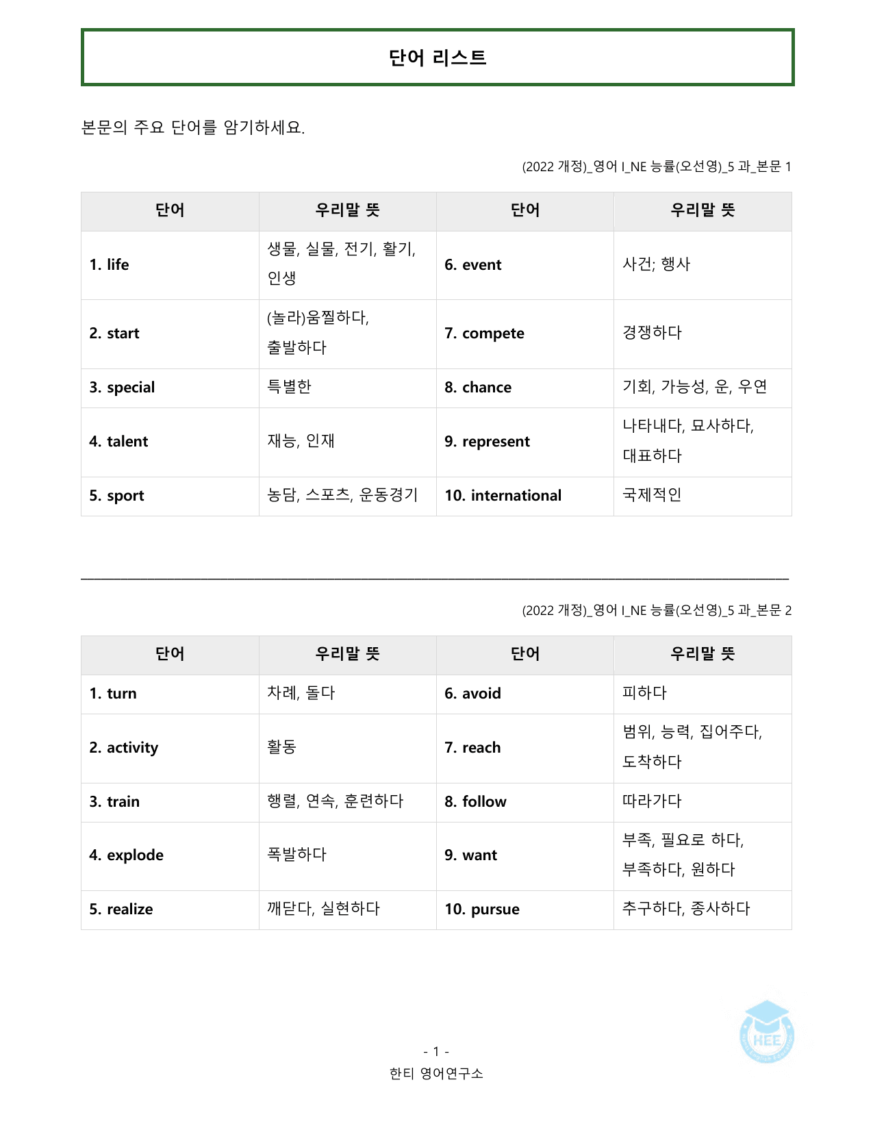 고등영어1_NE능률(오선영)_5과_20단계 워크북_한티영어연구소_preview_undefined
