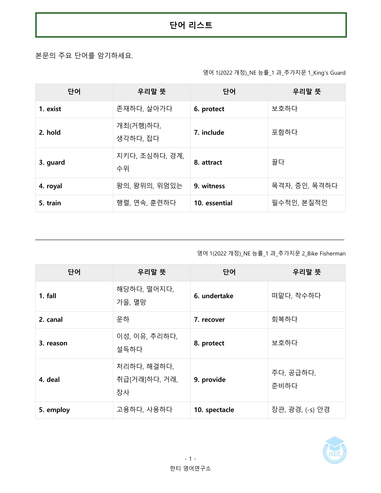 고등영어1_NE능률(오선영)_1과_추가지문_20단계 워크북_한티영어연구소_preview_undefined
