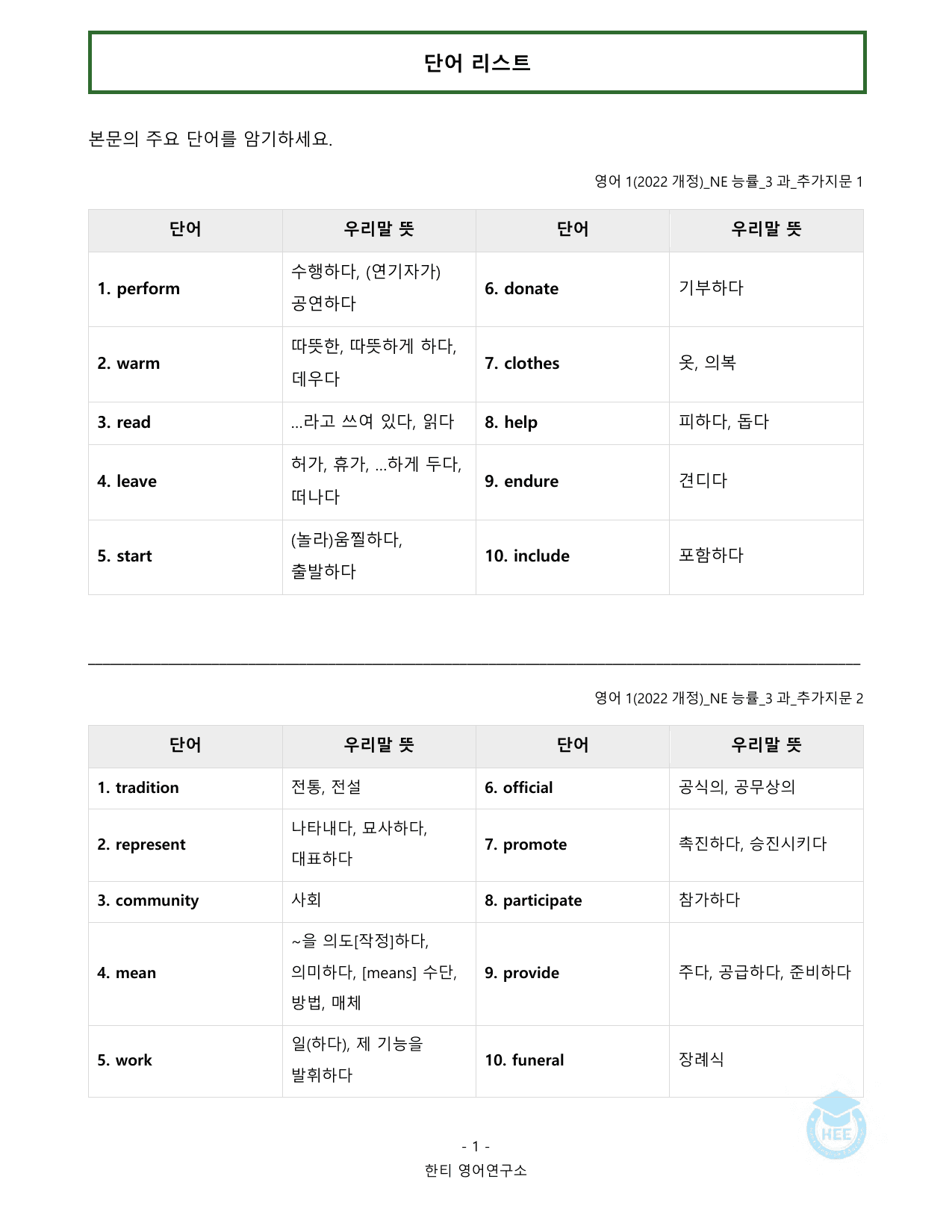고등영어1_NE능률(오선영)_3과_추가지문_20단계 워크북_한티영어연구소_preview_undefined