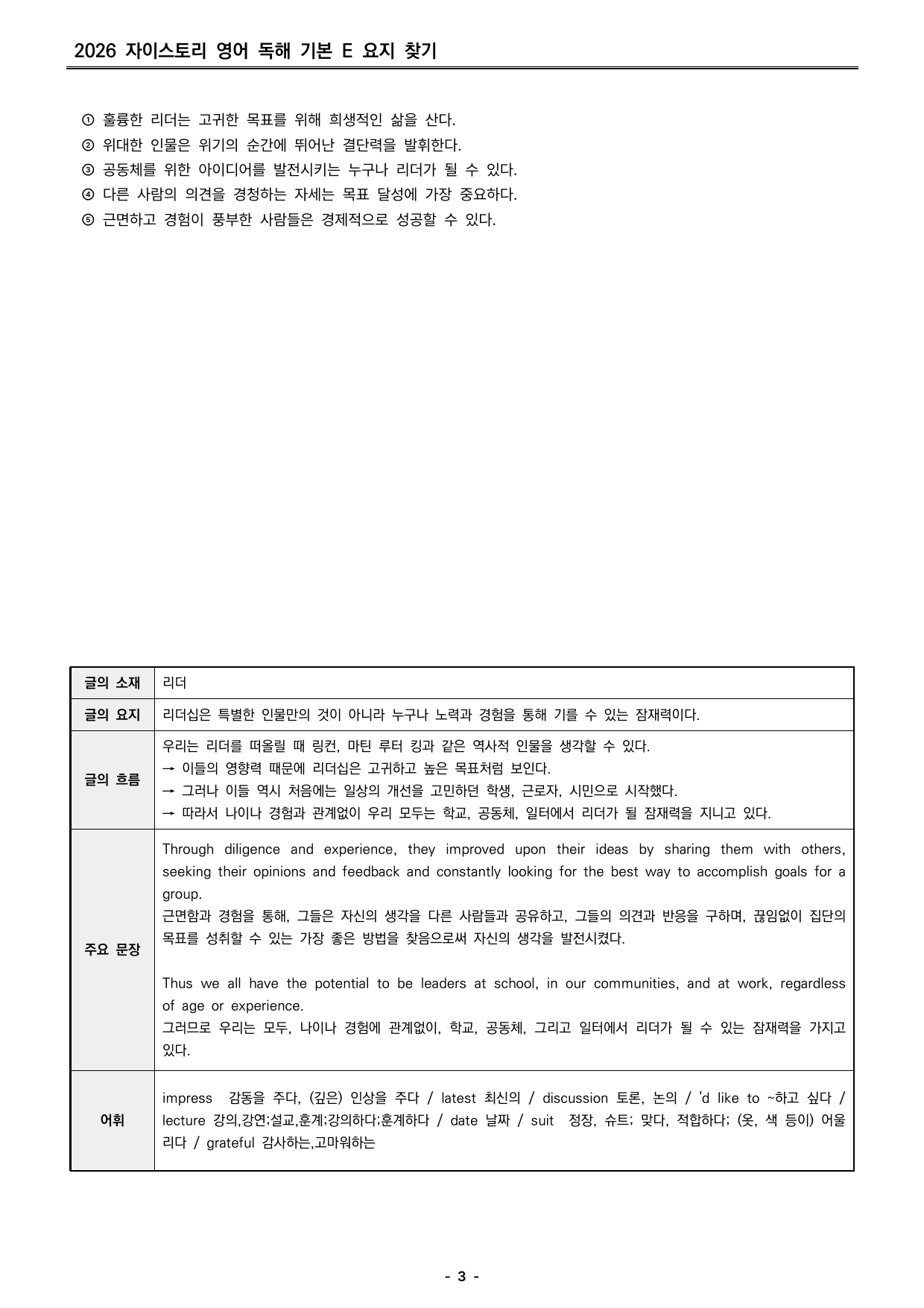 자이스토리 영어 독해 기본 E 분석지 _preview_undefined
