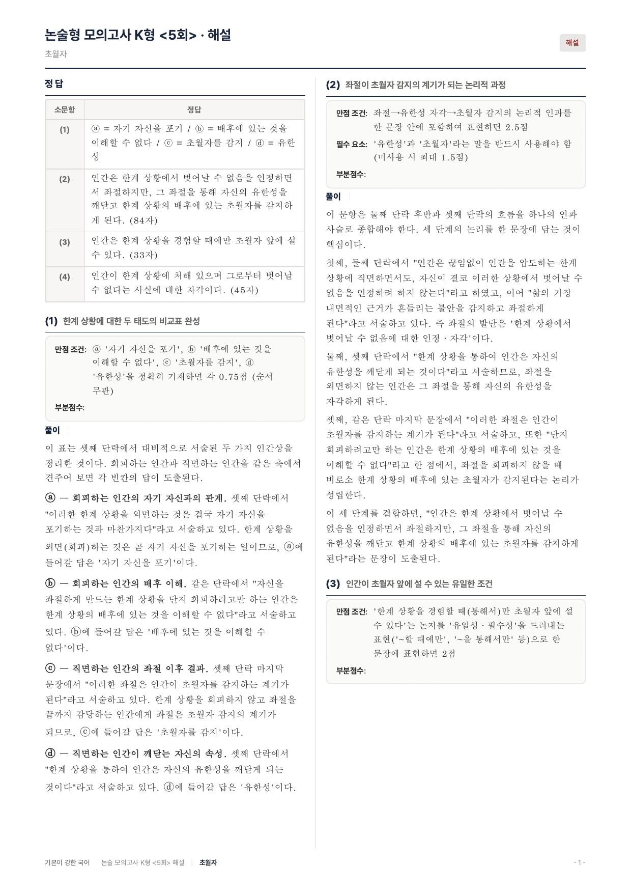 국민대 약술 대비 독서 실전학습1회 야스퍼스 한계상황 초월자_preview_undefined