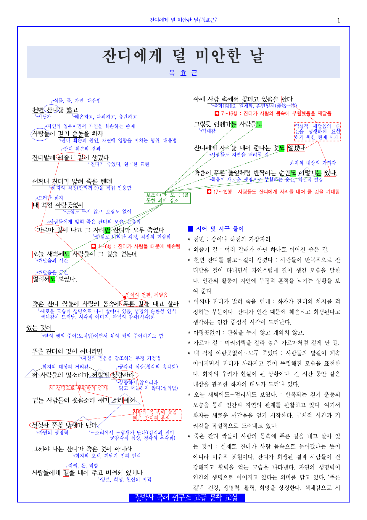 잔디에게 덜 미안한 날(복효근) 분석+해설+문제_preview_undefined