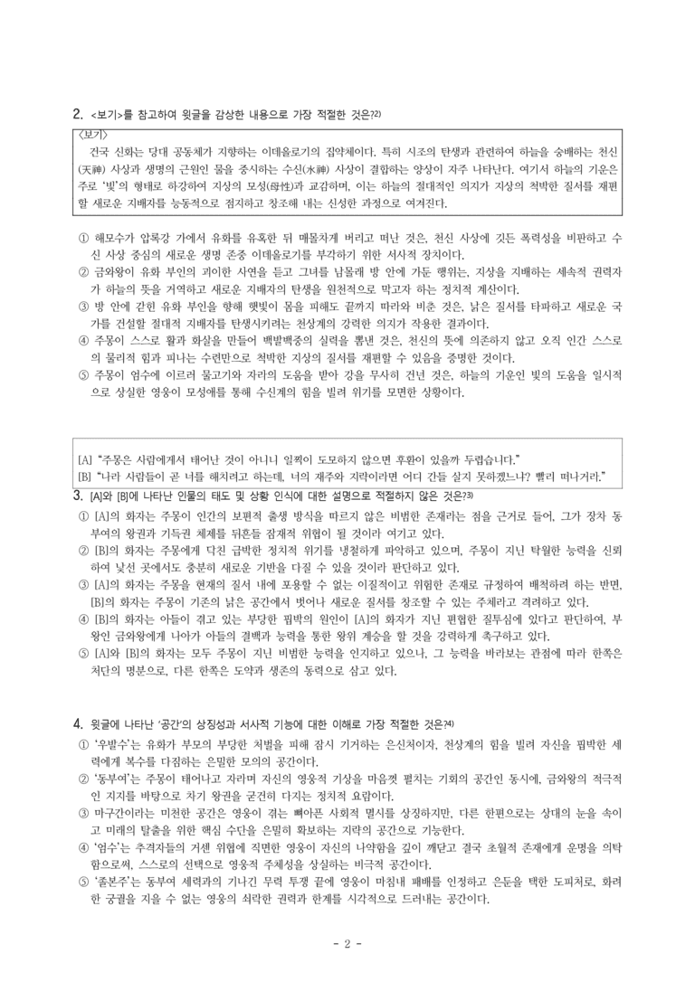 (문학-비) 3-2 주몽 신화(작자 미상) -객관식(심화) (22문제)_preview_2