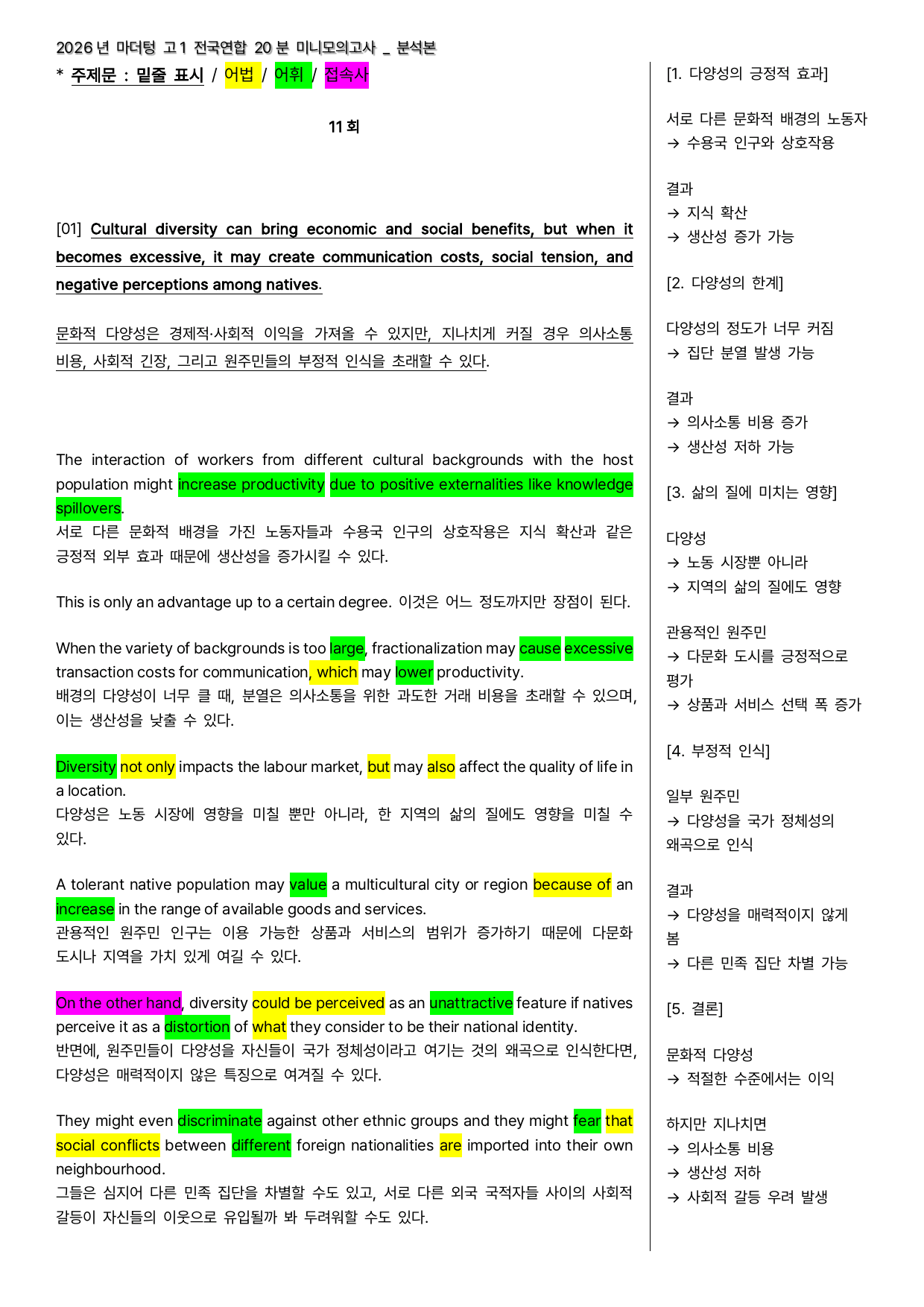 2026 마더텅 고1 전국연합 20분 미니모의고사 11회 - 본문분석본_preview_undefined