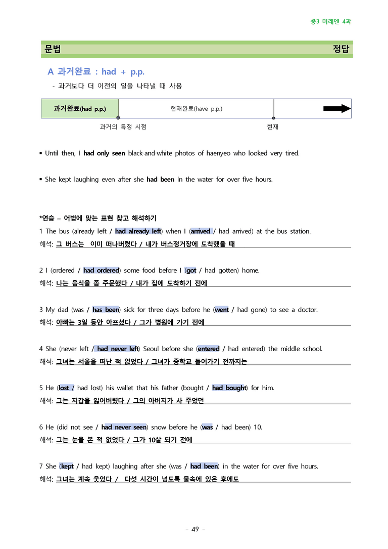 중학영어3-미래엔 4과 8단계복습과 변형문제100 by j영어랩_preview_49