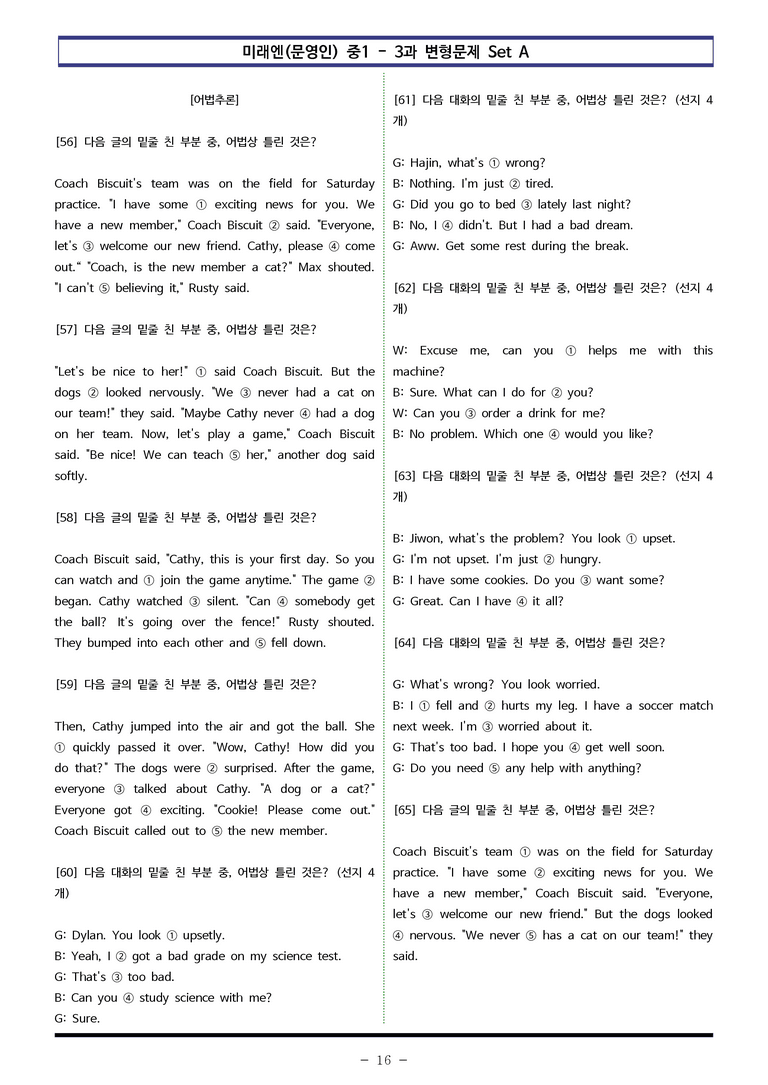 미래엔(문) 중1 3과 변형문제 Set AB 통합본 (220제) by 이쌤문제은행_preview_16