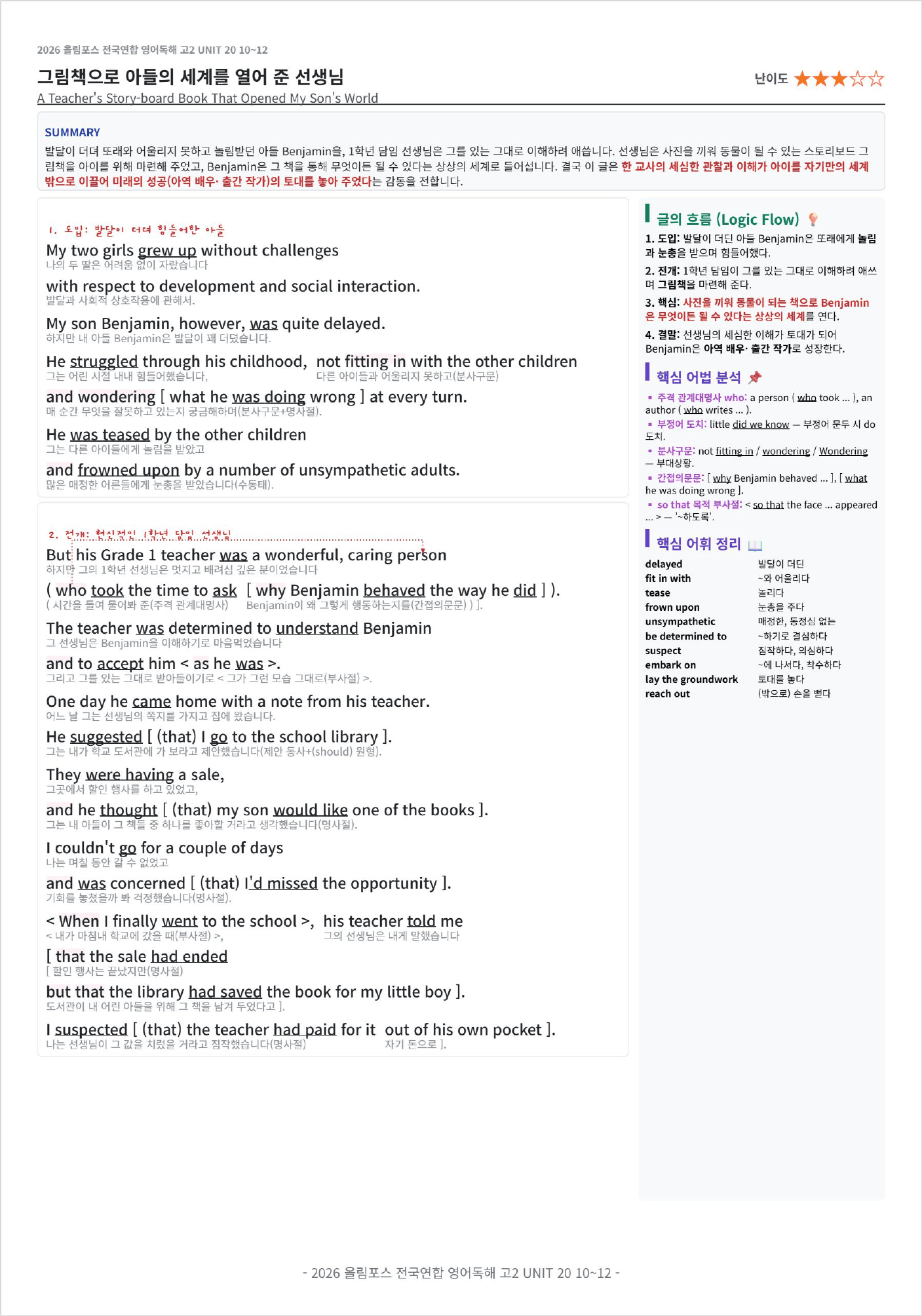 2026 올림포스 전국연합학력평가 영어독해 고2 UNIT 20 킹스분석_preview_undefined