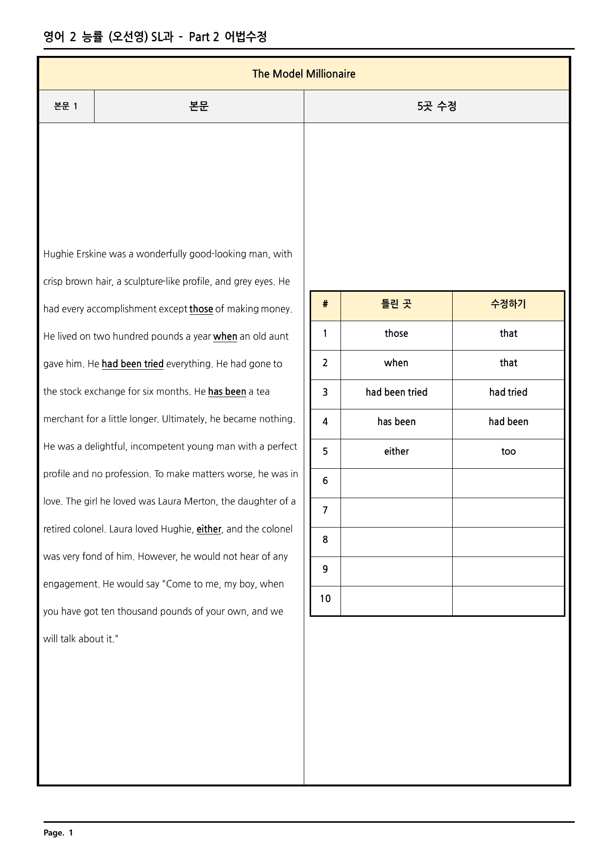 영어2 능률(오선영) SL과 깔끔한 분석과 완벽한 테스트 (70페이지)_preview_undefined