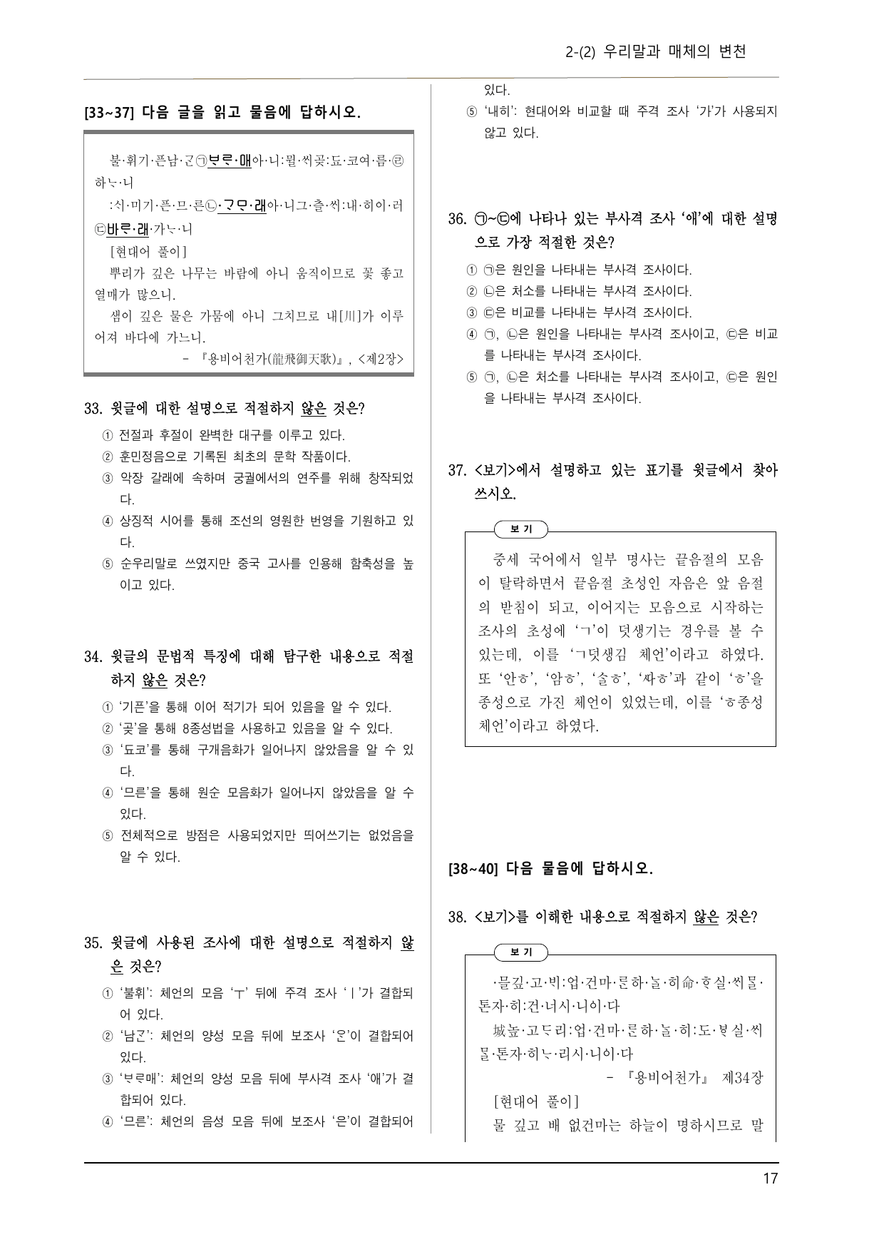 천재김수 공국2 2-(2) 우리말과 매체의 변천 이론, 기본 문제 45제_preview_undefined