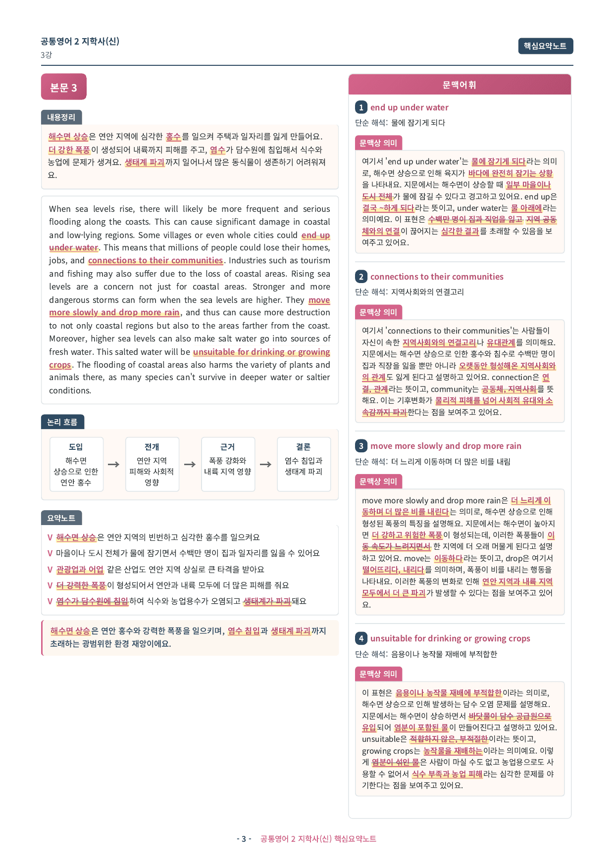 🩷 (공통영어2) 지학사(신) 3과 핵심요약노트🩷_preview_undefined