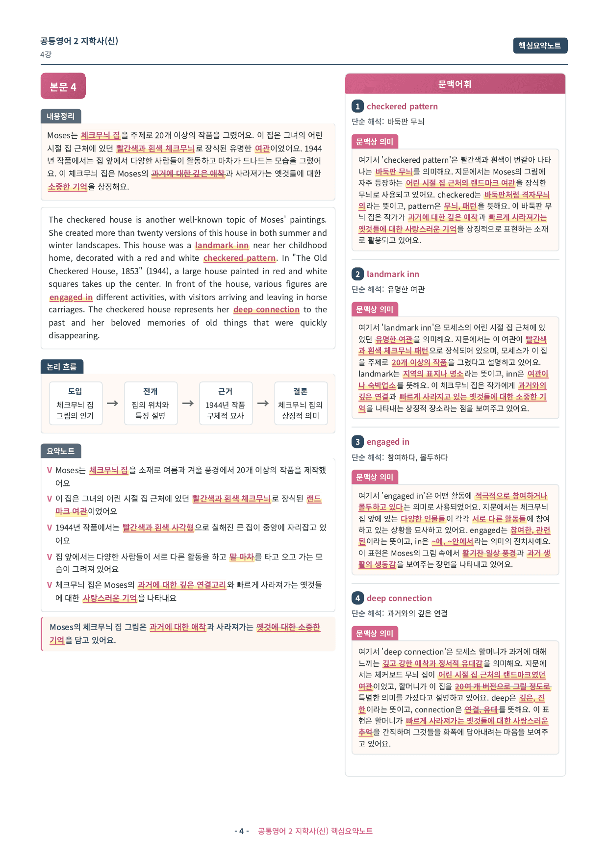 🩷 (공통영어2) 지학사(신) 4과 핵심요약노트🩷_preview_undefined