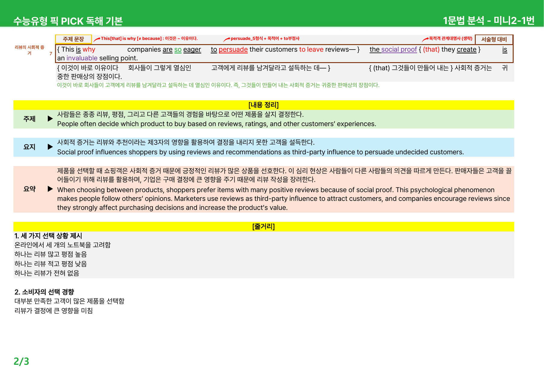 수능유형 픽 PICK 독해 기본 (2023) - 미니 1-3과 본문분석_preview_undefined