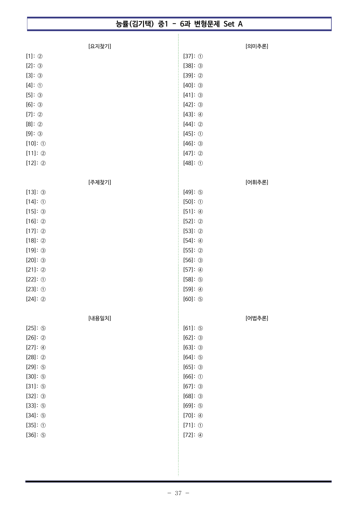 능률(김기택) 중1 - 6과 변형문제 Set A (120제)_preview_undefined