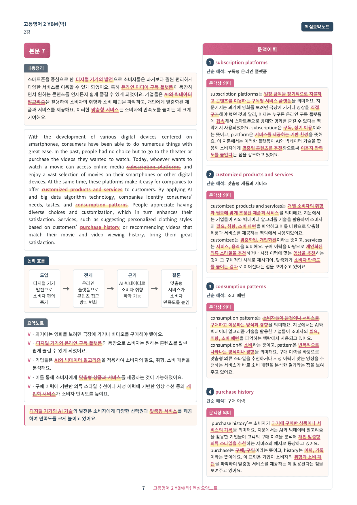 🩷 (고등영어2) YBM(박) 2과 핵심요약노트🩷_preview_undefined