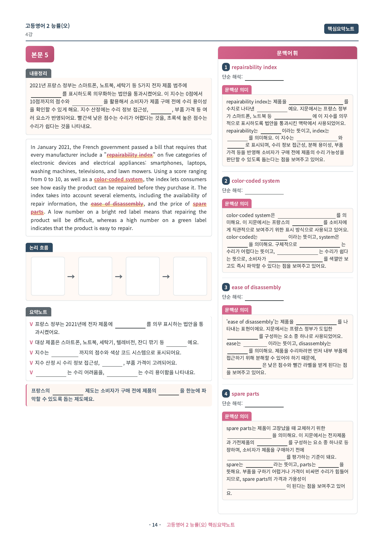 🩷 (고등영어2) 능률(오) 4과 핵심요약노트🩷_preview_undefined
