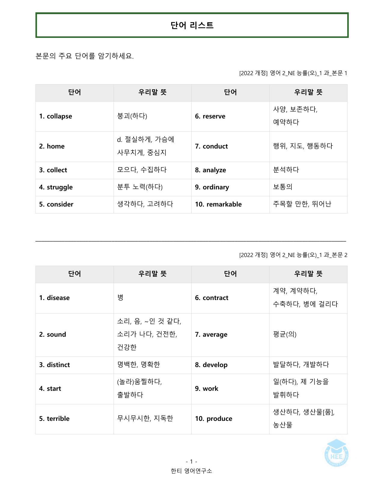고등영어2_NE능률(오선영)_1과_20단계 워크북_한티영어연구소_preview_undefined