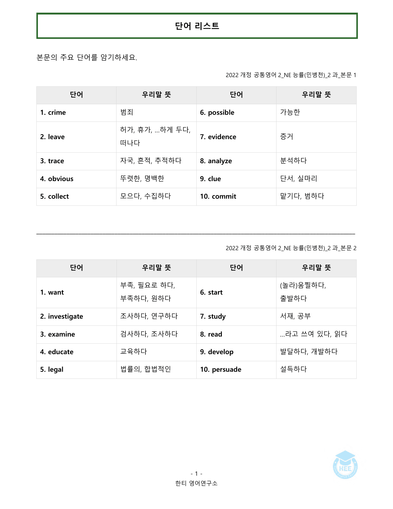 공통영어2_NE능률(민병천)_2과_20단계워크북_한티영어연구소_preview_undefined