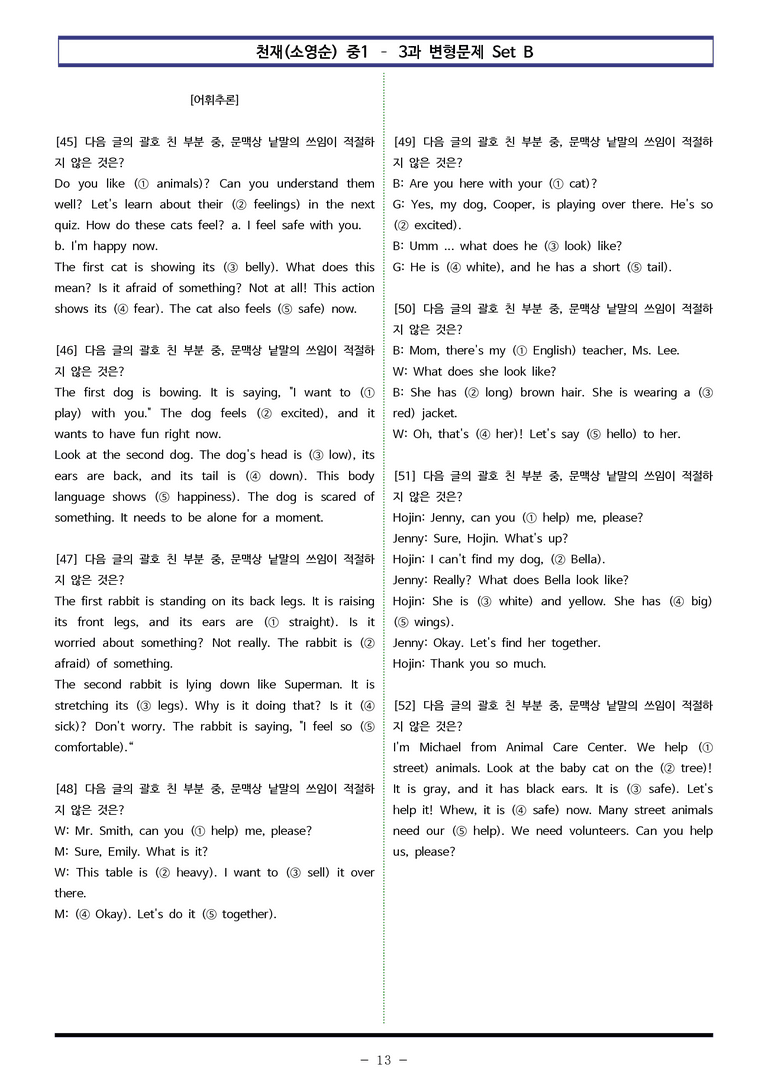 천재(소영순) 중1 - 3과 변형문제 Set B (110제) by 이쌤문제은행_preview_13