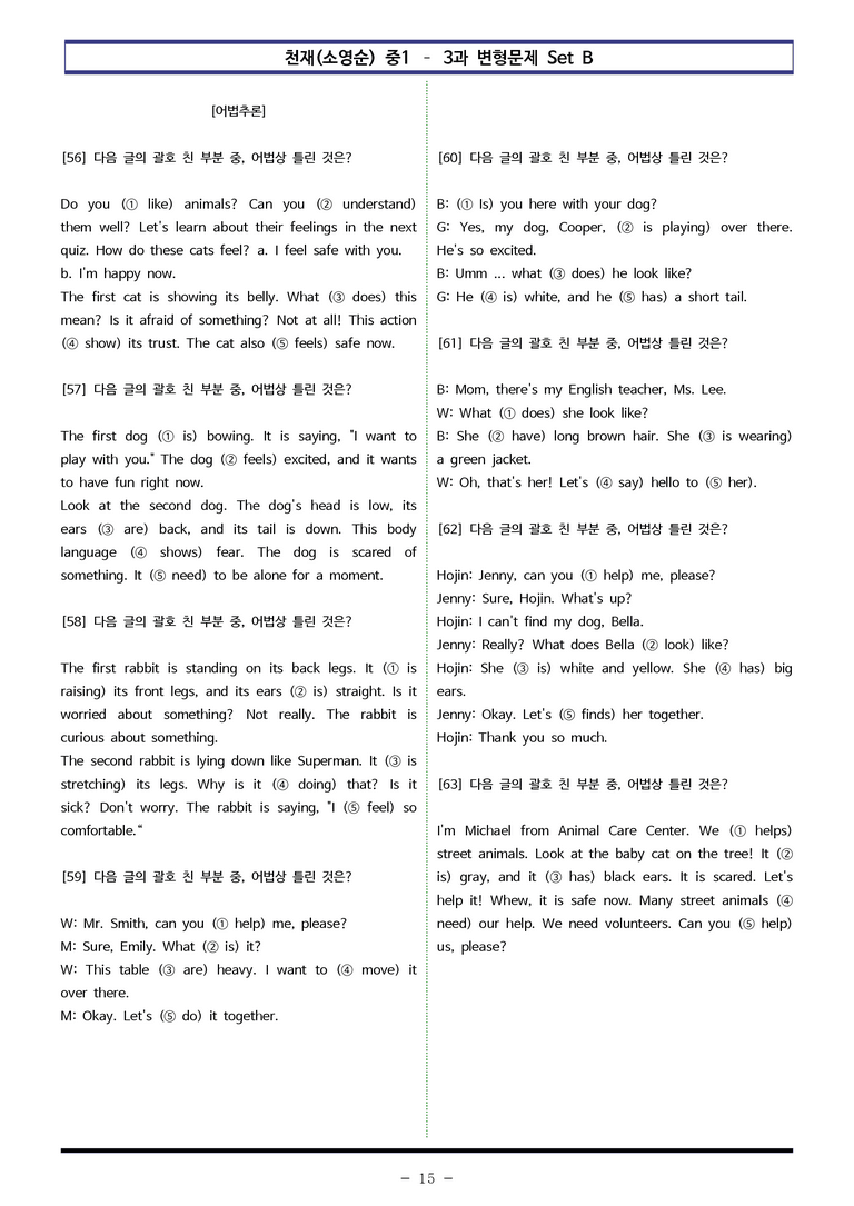 천재(소영순) 중1 - 3과 변형문제 Set B (110제) by 이쌤문제은행_preview_15