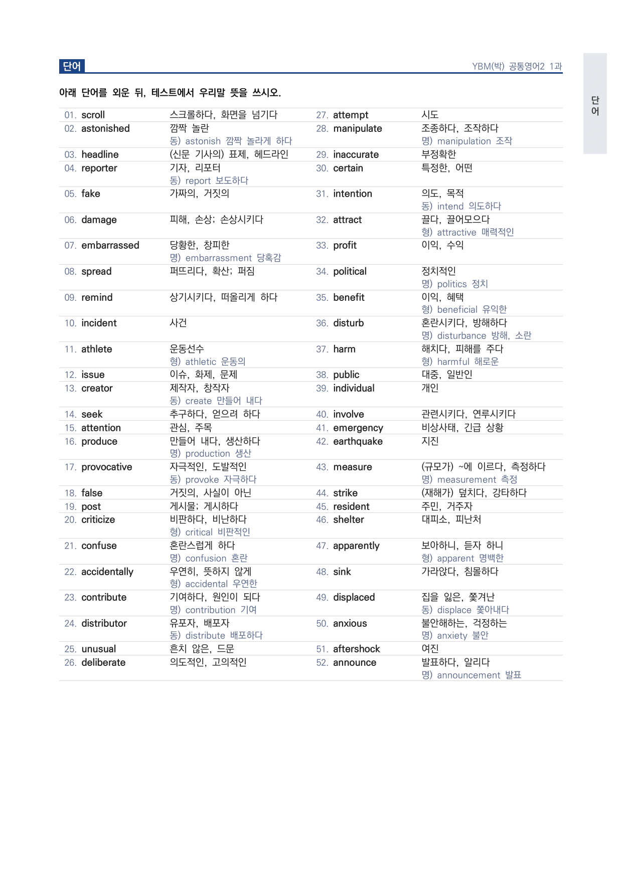 고1 공통영어 2 YBM(박) 1과 워크북 by 시대인재 이현우T_preview_undefined