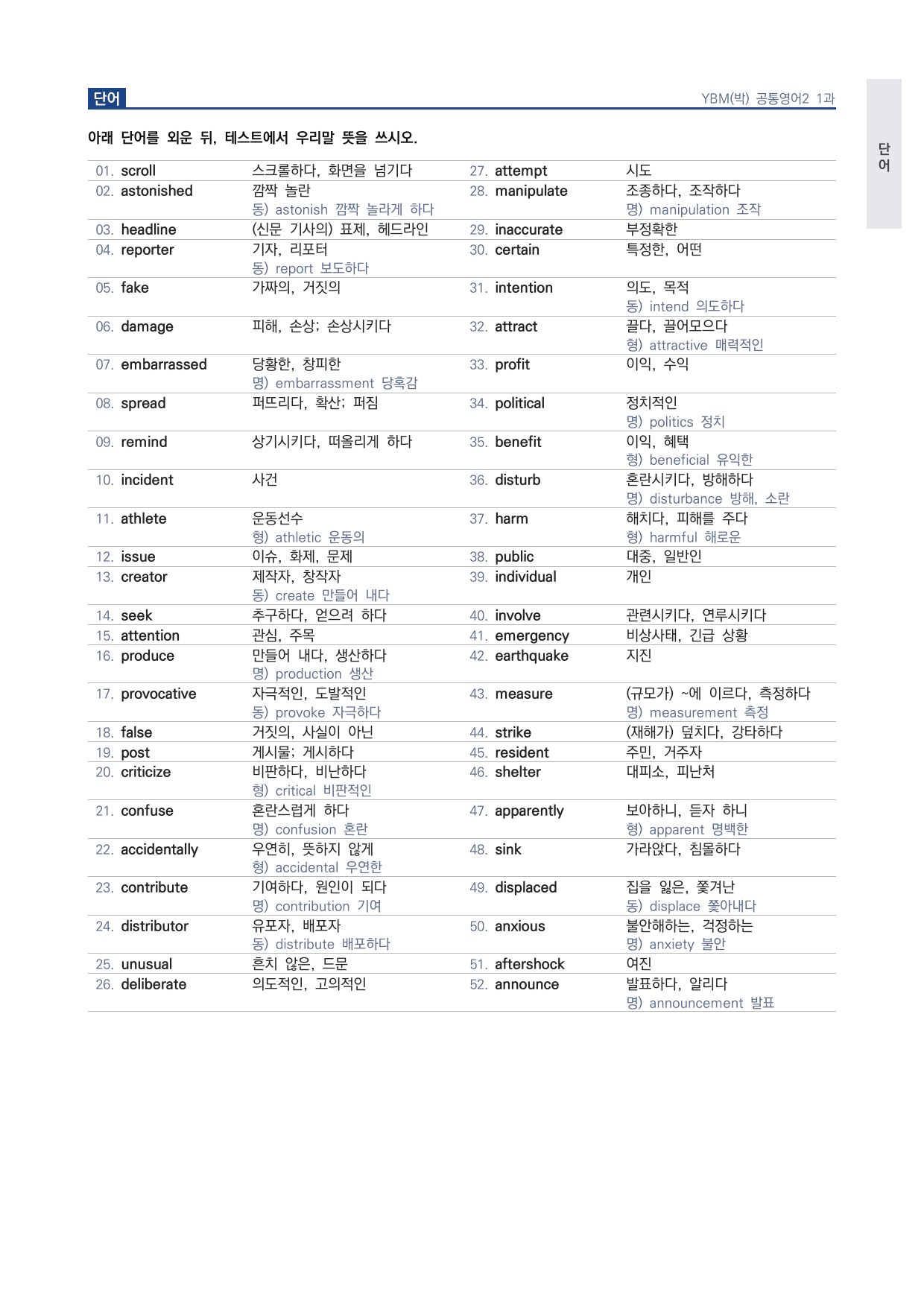 고1 공통영어 2 YBM(박) 1과 워크북 by 시대인재 이현우T_preview_undefined